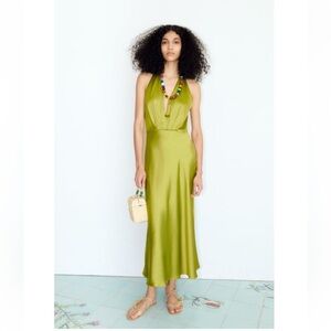 Zara Green Satin Halter Dress